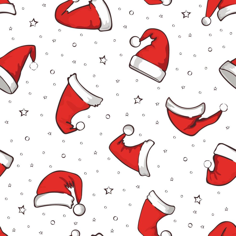 Christmas seamless pattern with Santa hats. Santa Claus caps background for wallpaper tile background gift wrap paper doodle design vector