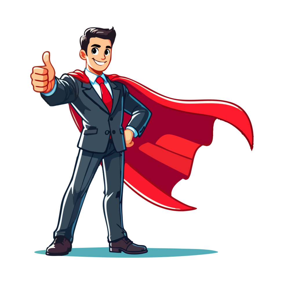 illustration character businessman wearing hero cape and giving thumbs up png