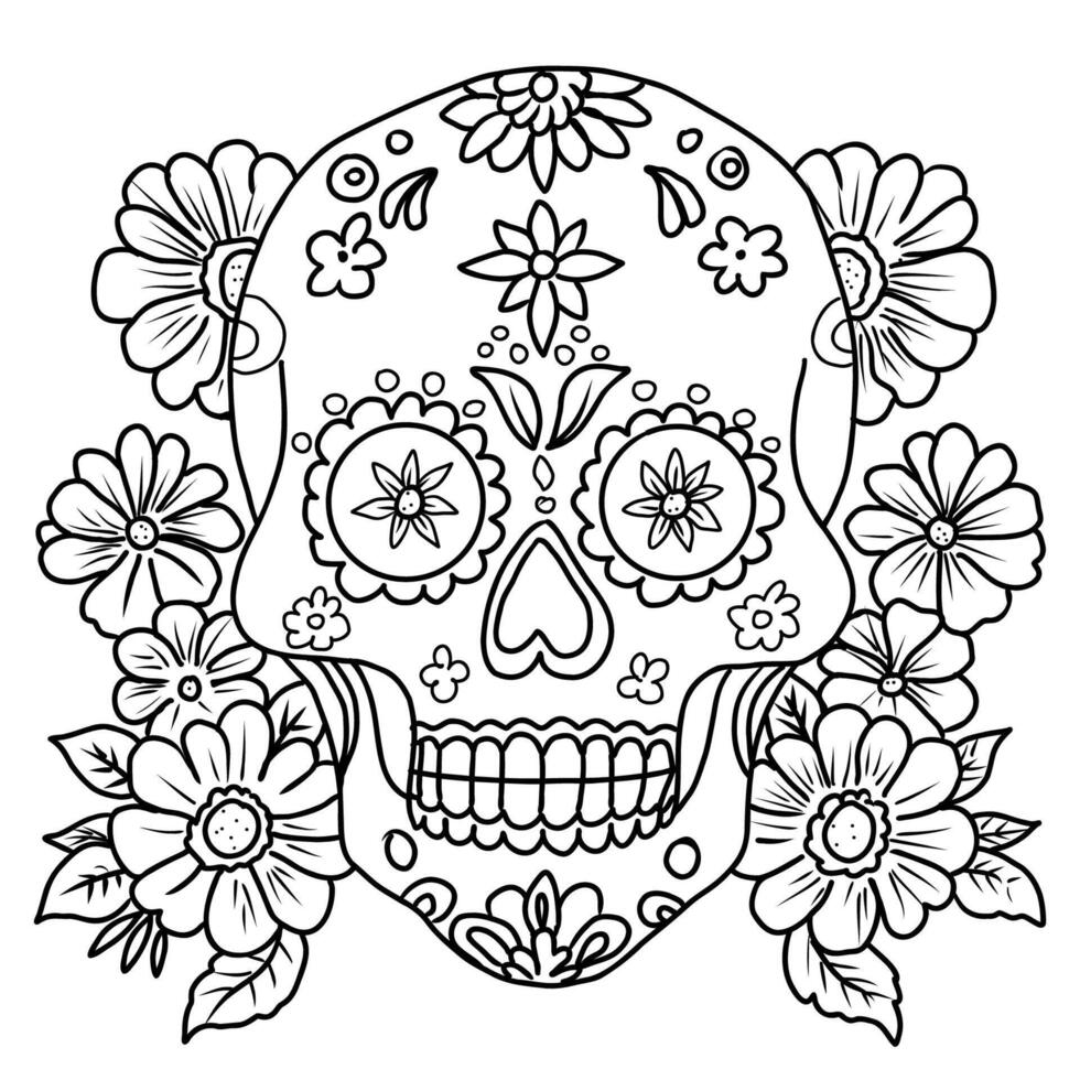 Sugar skull Hand drawn illustration for Day of the Dead. vector