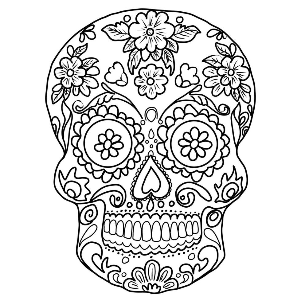 Floral ornaments sugar skull , Hand drawn illustration for Day of the Dead. vector
