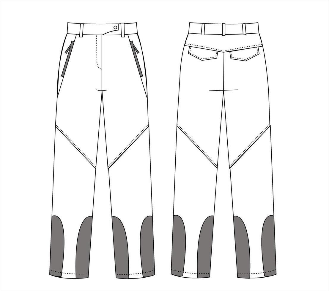 stylist skiing pants flat sketch Flat sketch Cut and Sew Zipper Trouser Joggers slim fit casual vector