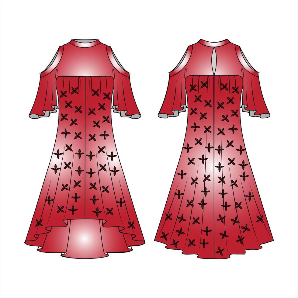 Print Casual technical fashion illustration with long short elbow sleeves, pouch, oversized fitted body vector