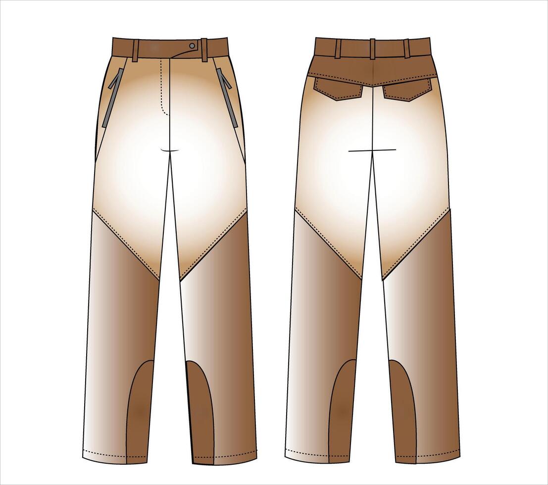 stylist skiing pants flat sketch Flat sketch Cut and Sew Zipper Trouser Joggers slim fit casual vector
