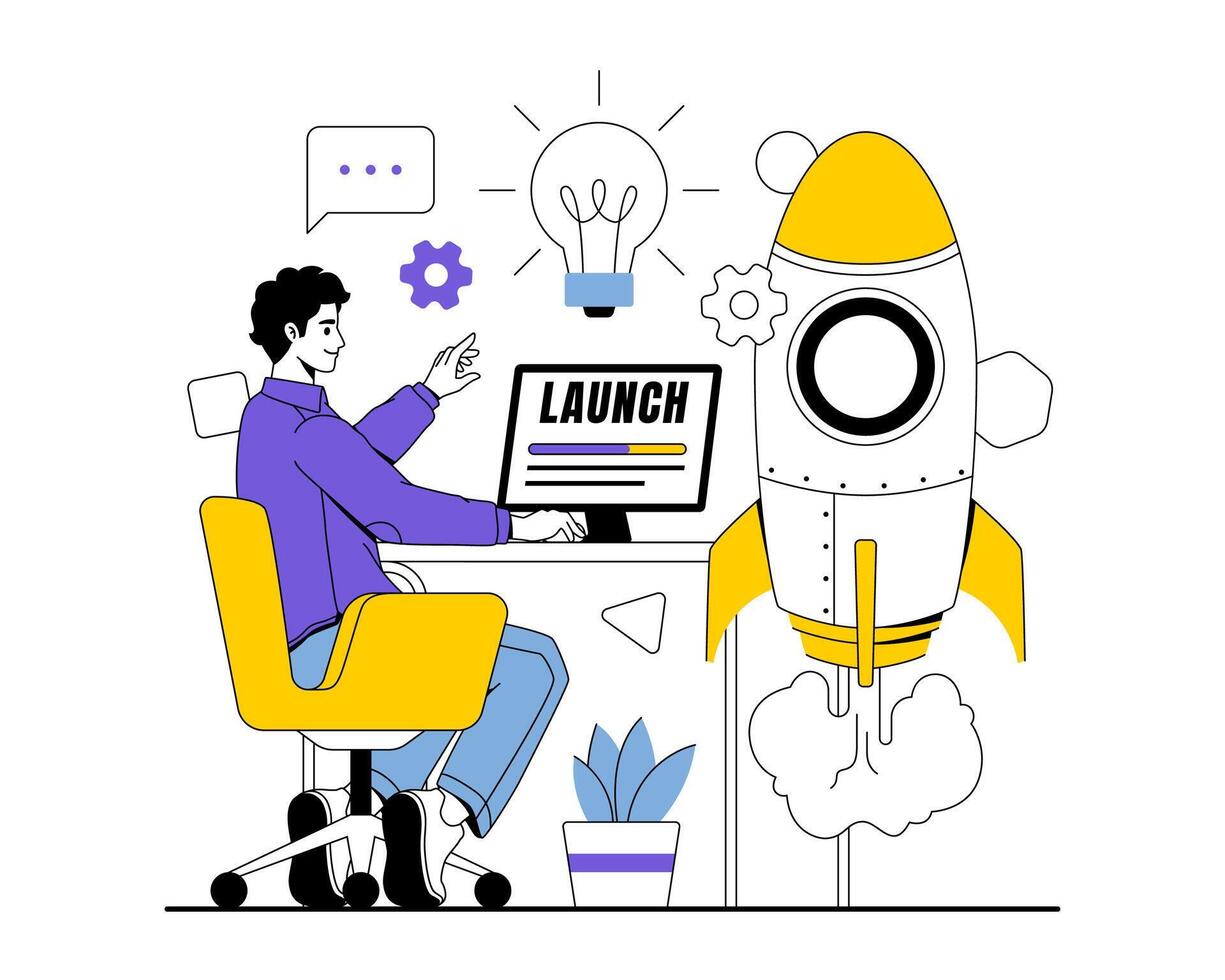 Entrepreneur prepares to launch a new startup vector