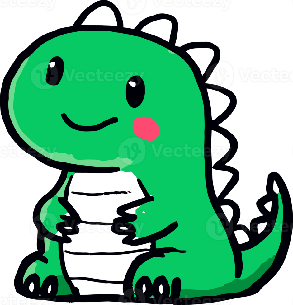 Cute Cartoon Green Dinosaur Character with White Belly and Red Cheeks - Adorable Dino Illustration png