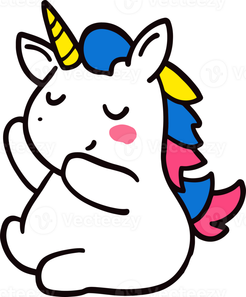 Cute Cartoon Unicorn Relaxing - Adorable Fantasy Character with Rainbow Mane png