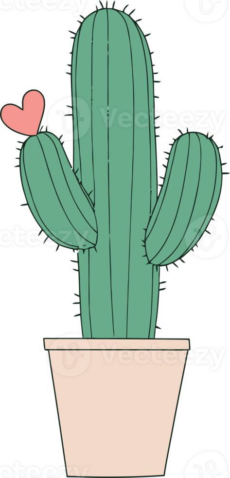 Cactus in Pot with Heart Shape Element - Minimalist Plant Illustration png
