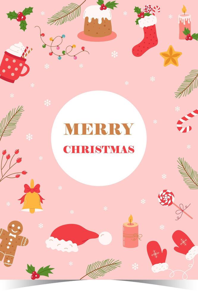 Hand drawn Merry Christmas time cartoon illustrations greeting cards vector