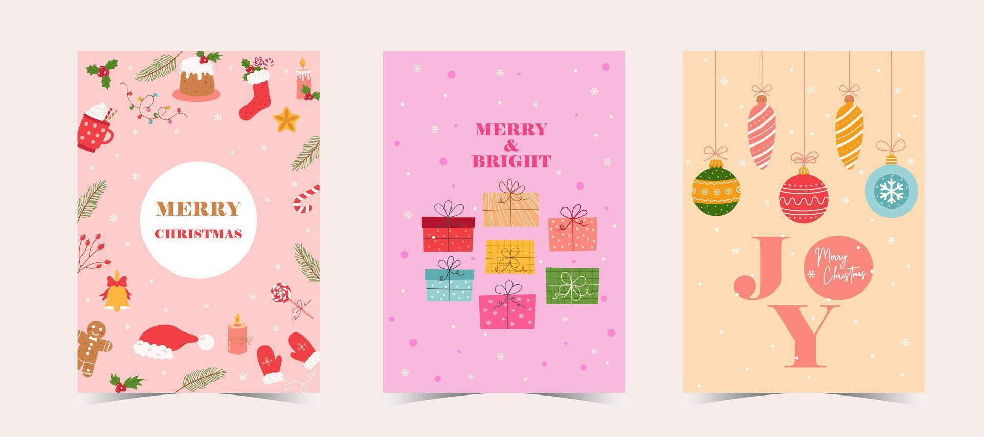 Hand drawn Merry Christmas time cartoon illustrations greeting cards template and backgrounds big collection set with gift boxes,people and Xmas tree isolated on white background vector