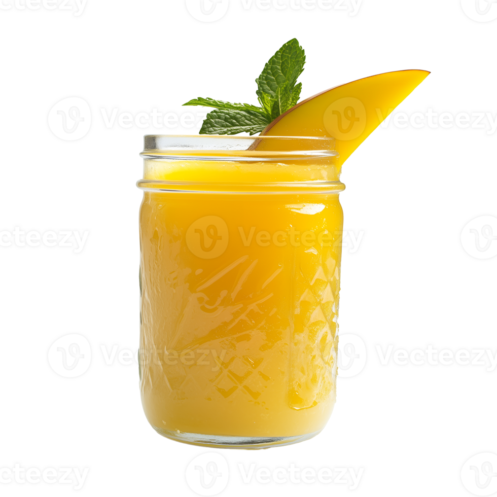 A glass of orange juice with a slice of mango png