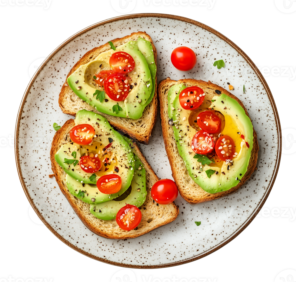 Avocado toast with tomatoes and eggs png