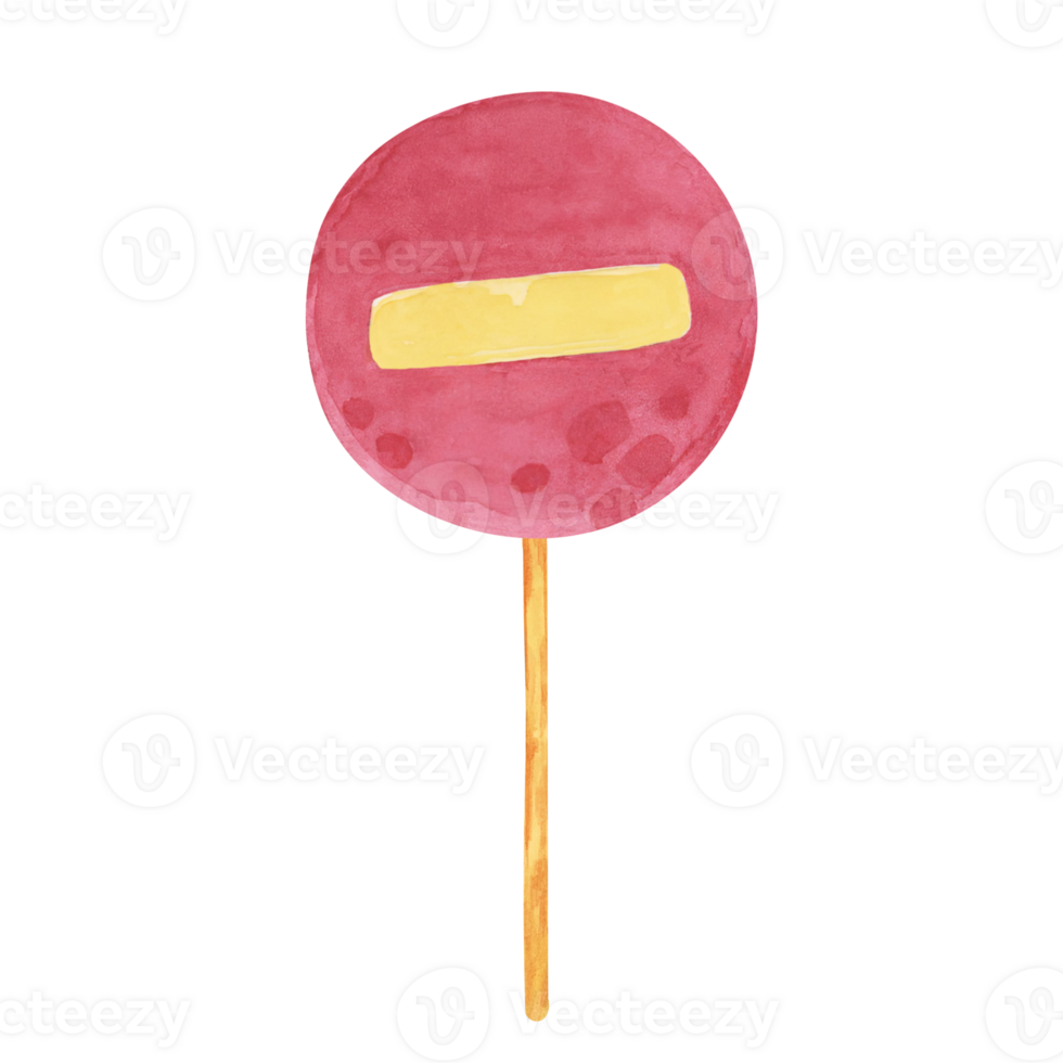 No entry sign in cartoon style, featuring a red circle with a yellow horizontal line. This watercolor clipart is ideal for educational materials, road safety guides, or traffic-related projects png