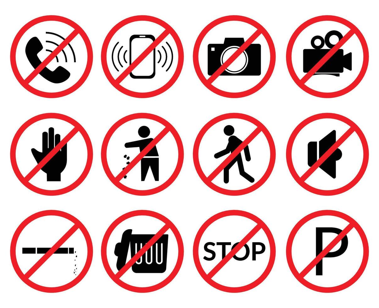 Set of prohibited Signs or caution sign icon vector