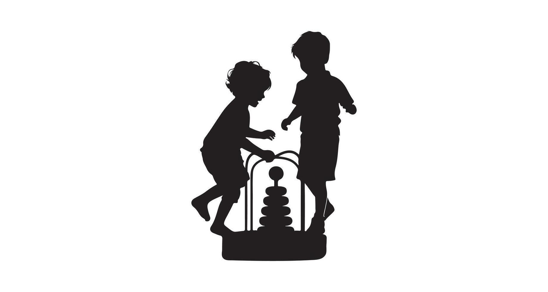a silhouette of two children playing with a water fountain vector