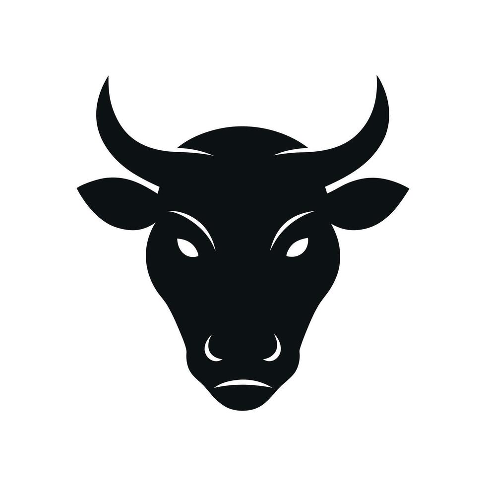 Bold Black Bull Head Silhouette On Crisp White Background vector
