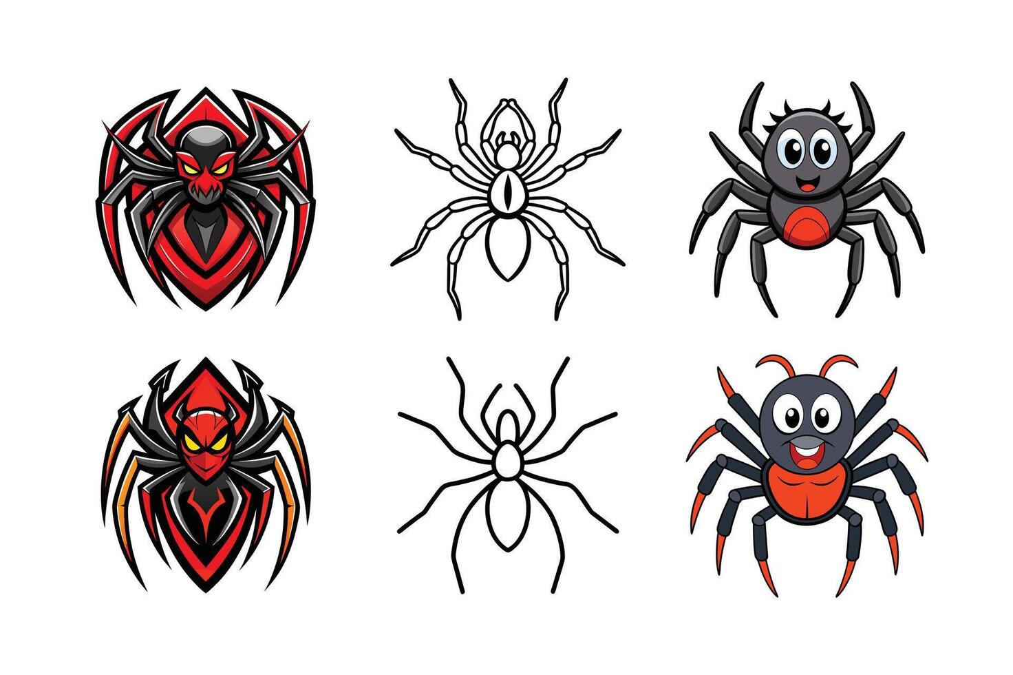 Spider , and Logo Color Bundle Detailed Spider Illustrations vector