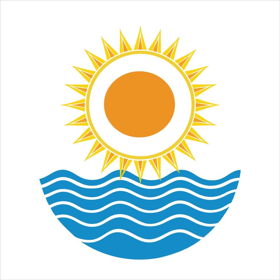 Sun and Sea colorful Silhouette with white background vector