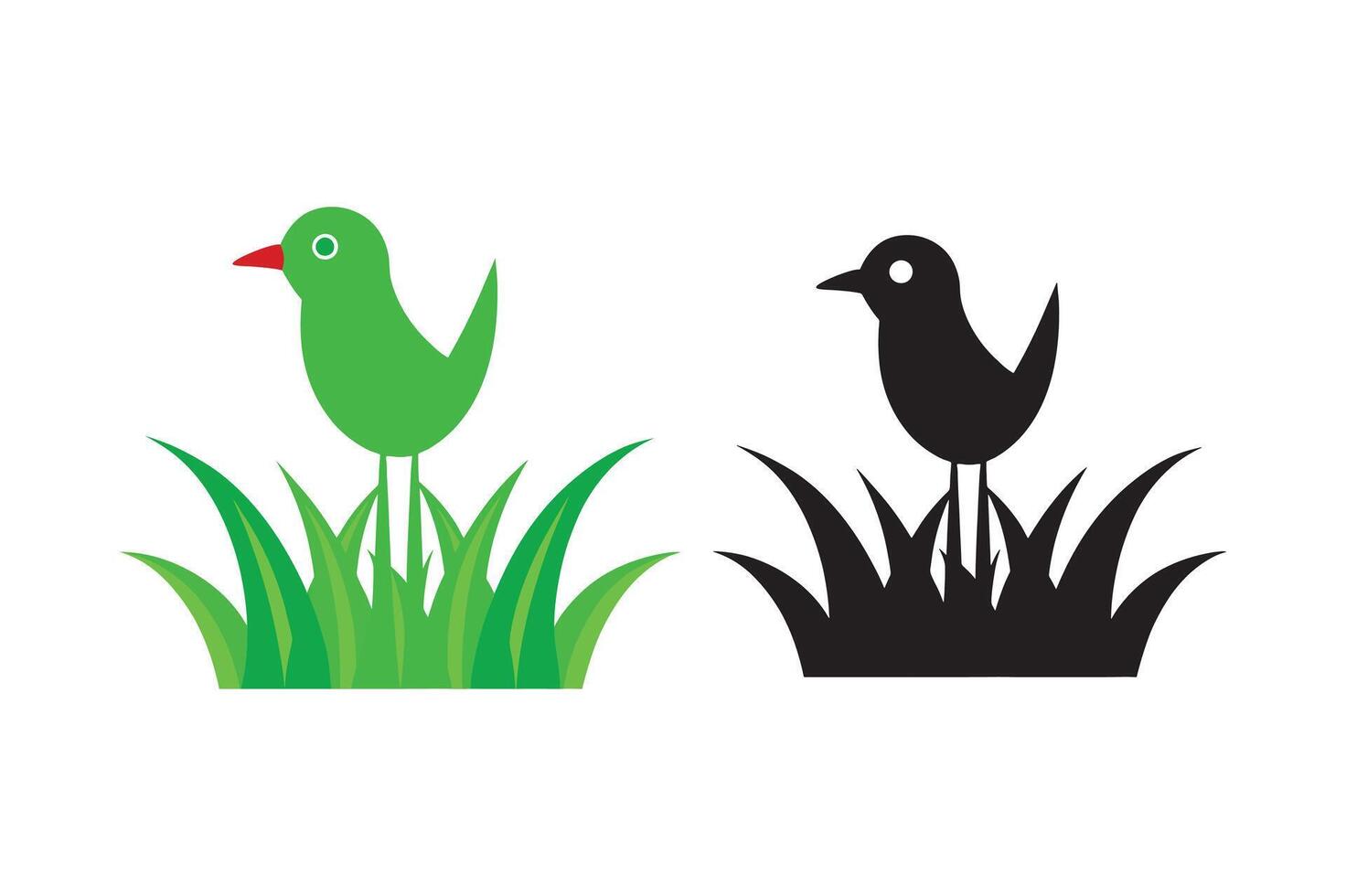 Color Silhouette Grass With Bird vector