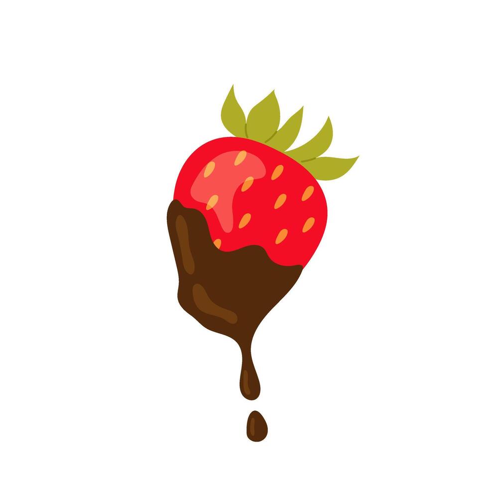 Ripe red chocolate covered strawberries. Ripe berries. Dessert. Flat illustration on white background. vector