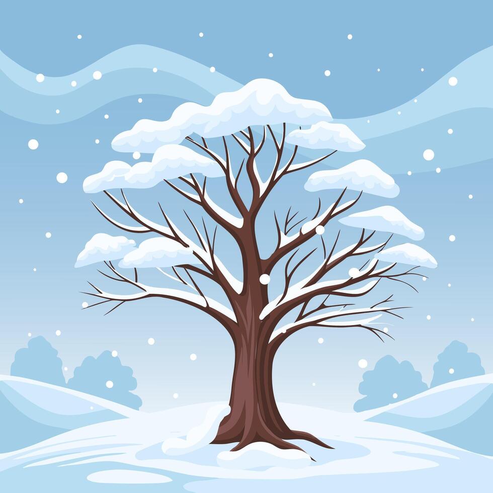 Winter tree covered with snow on a winter landscape. Illustration. vector