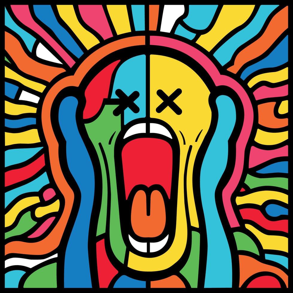 Abstract, colorful, contemporary , pop-art style, screaming figure design. vector