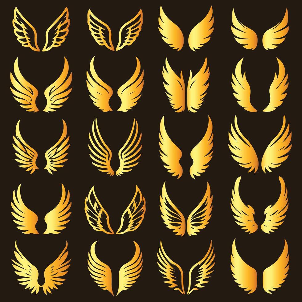 Golden wings set. vector