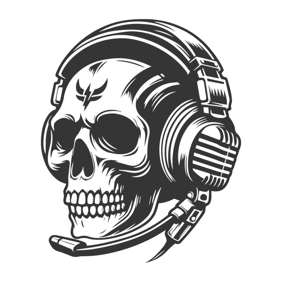 Skull with headphones and headphones on a white background vector