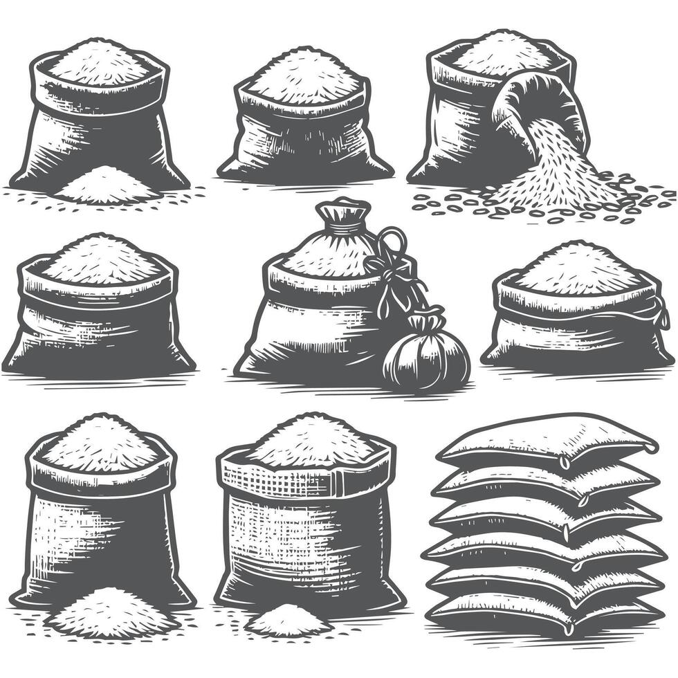 Sugar bags and sacks in black and white vector
