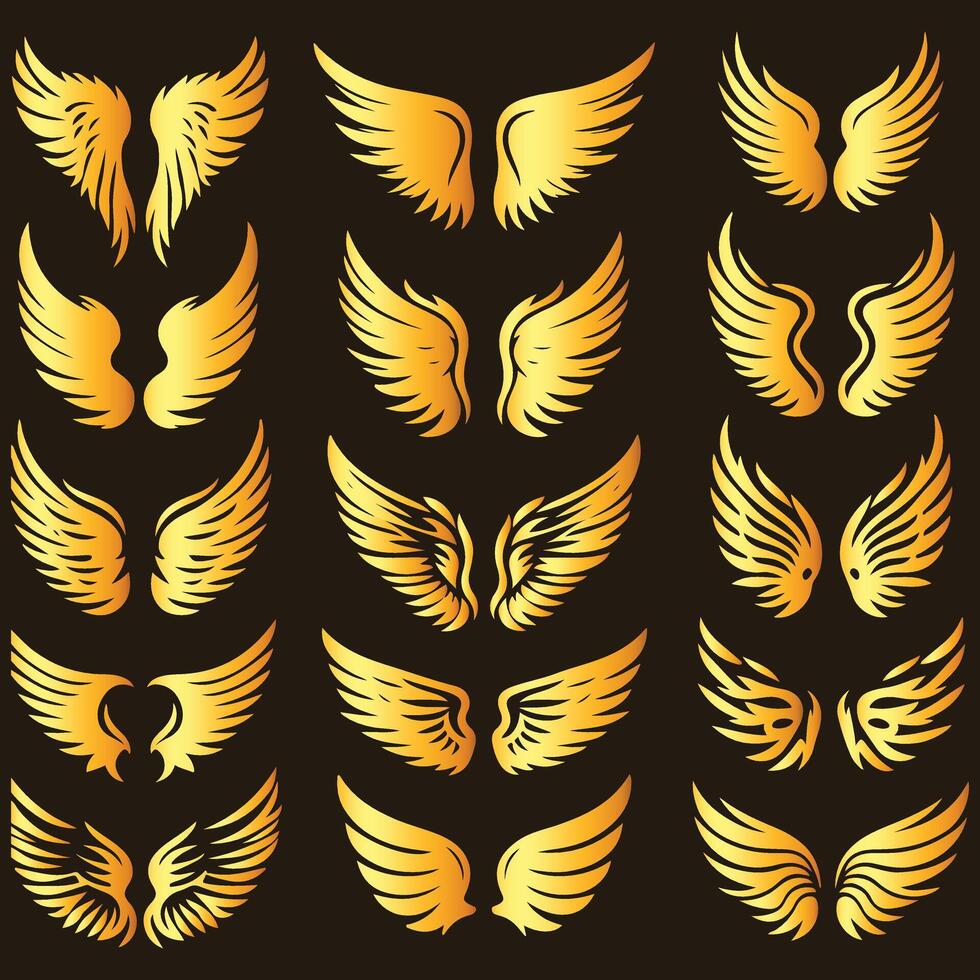 Golden wings set of wings illustration vector