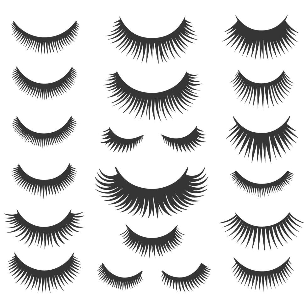 Set of black false eyelashes on white background vector