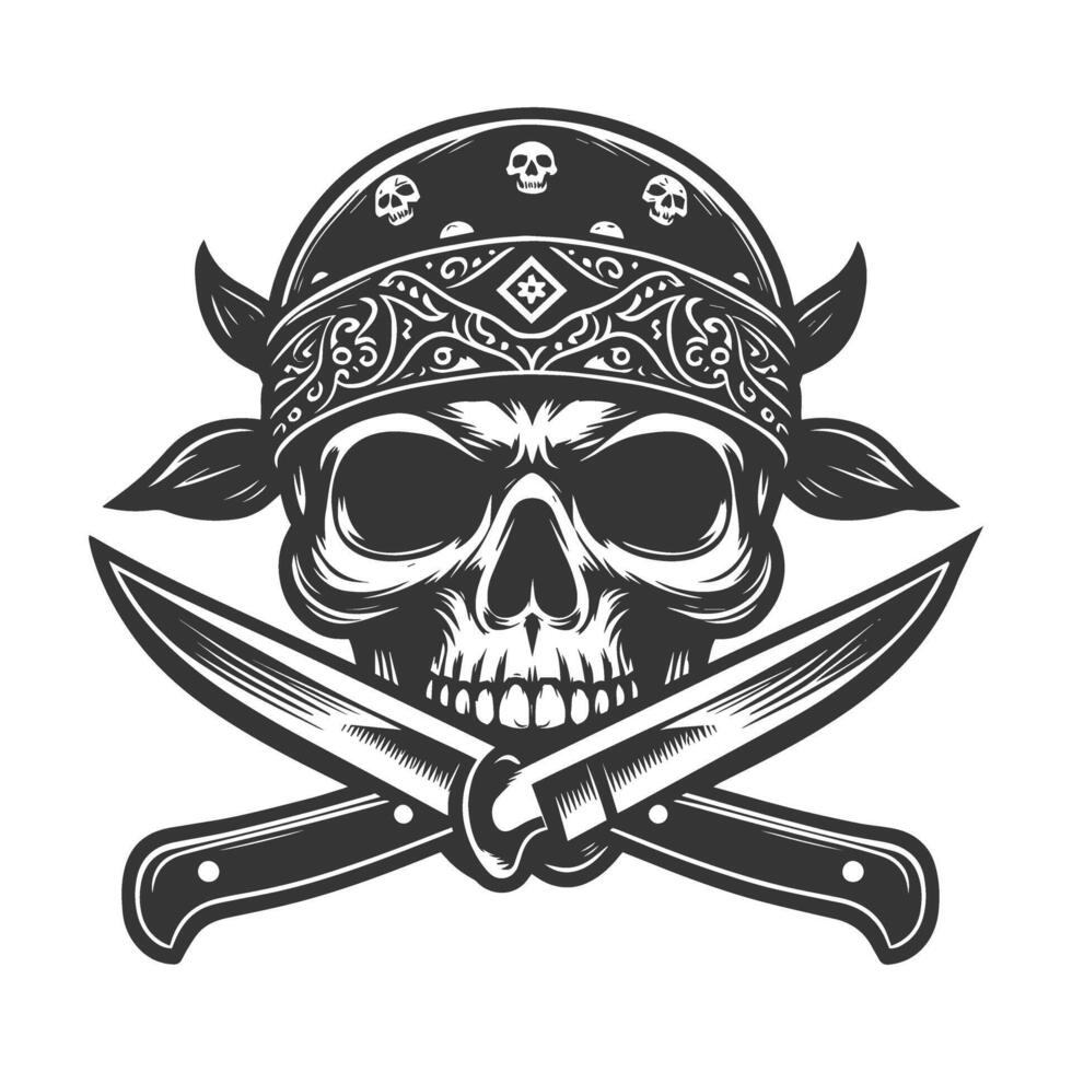 Pirate skull with two knives and bandana vector