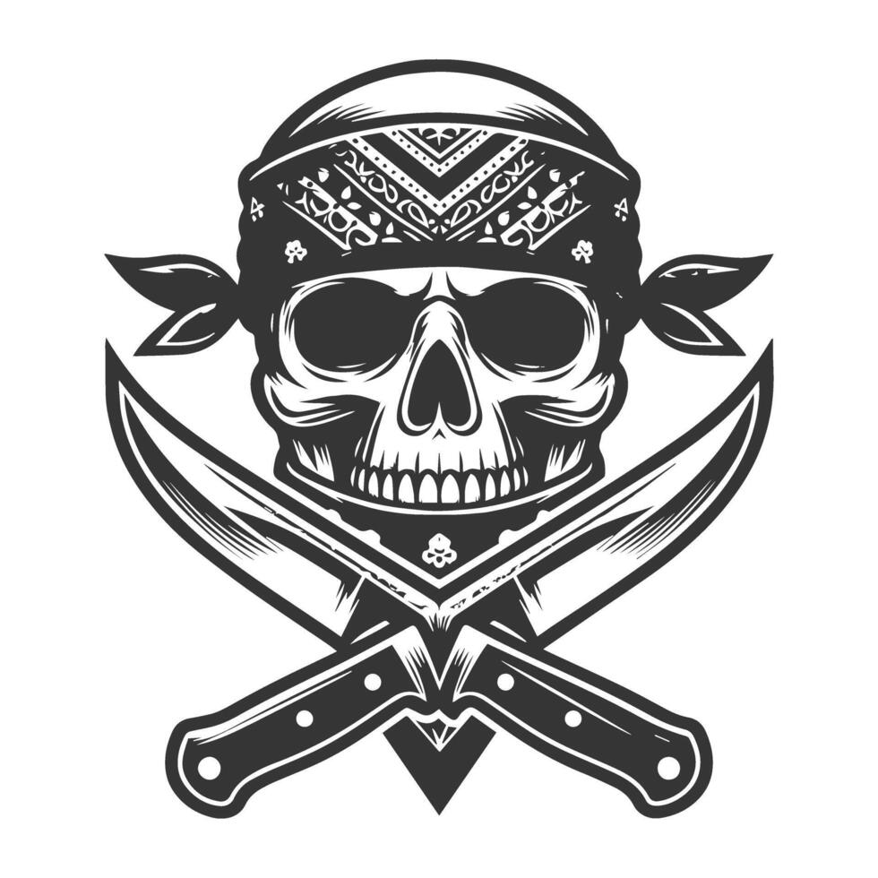 Skull with bandana and two knives illustration vector