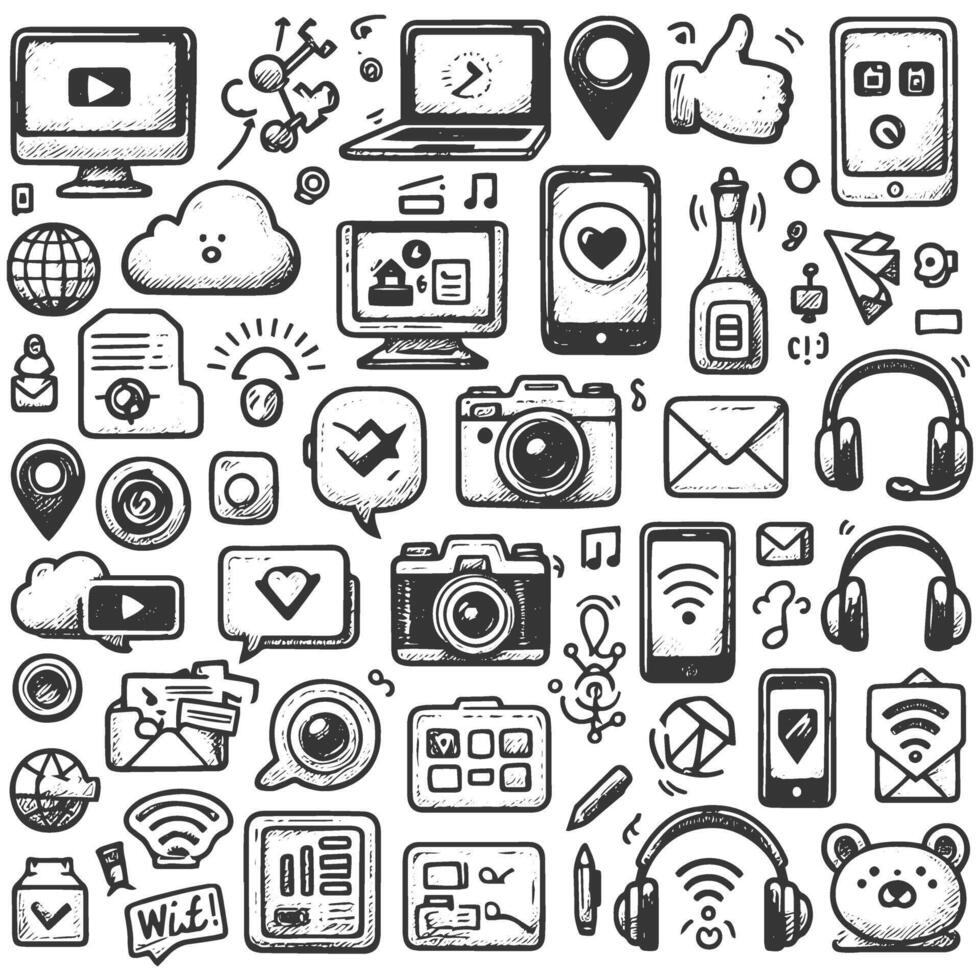 A set of hand drawn icons for social media vector