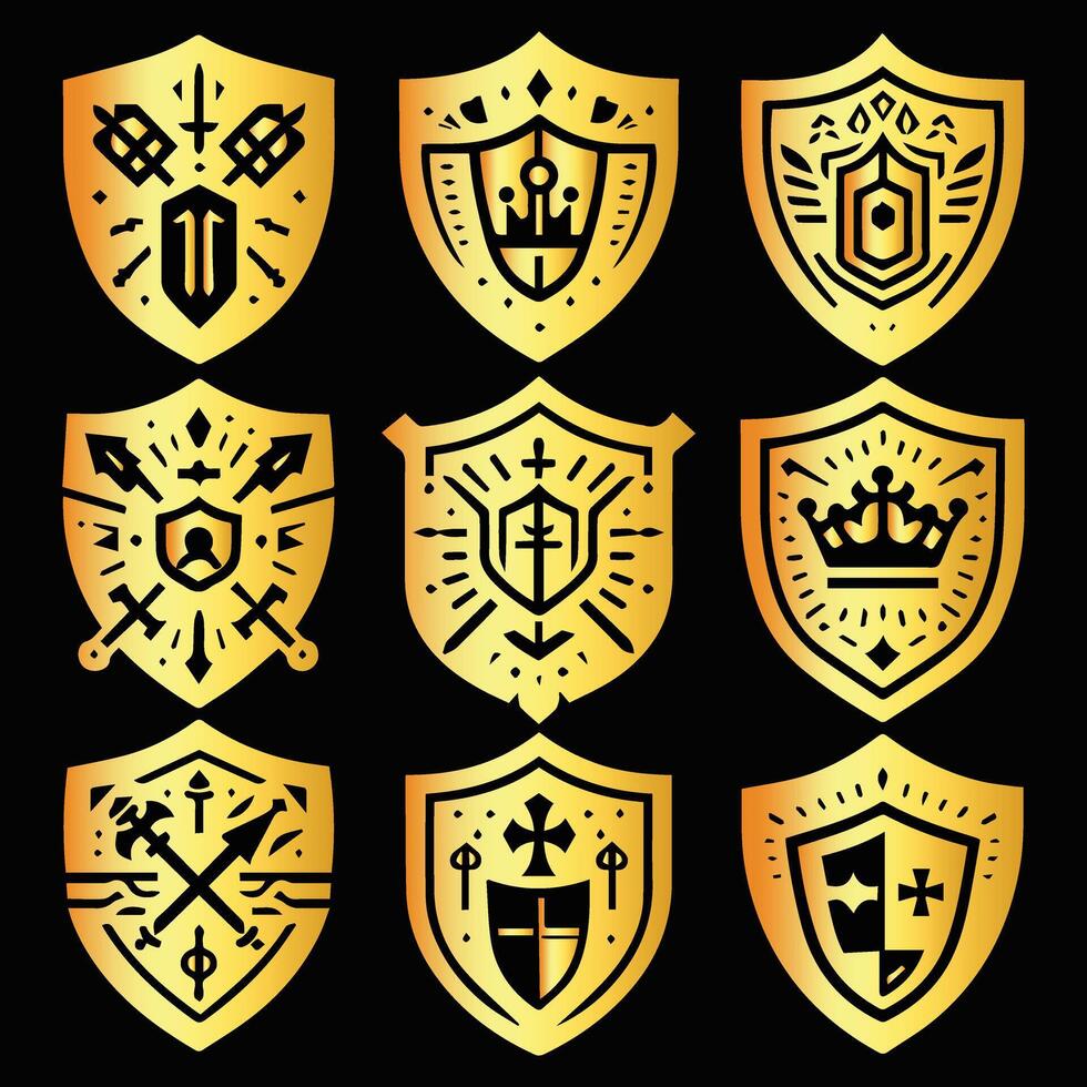 Collection of Elegant Golden Shields vector