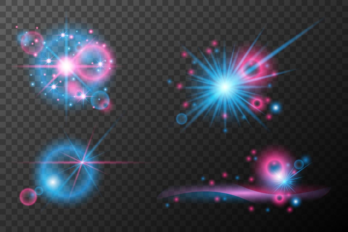 set of glowing blue and pink stars and sparkles on background vector