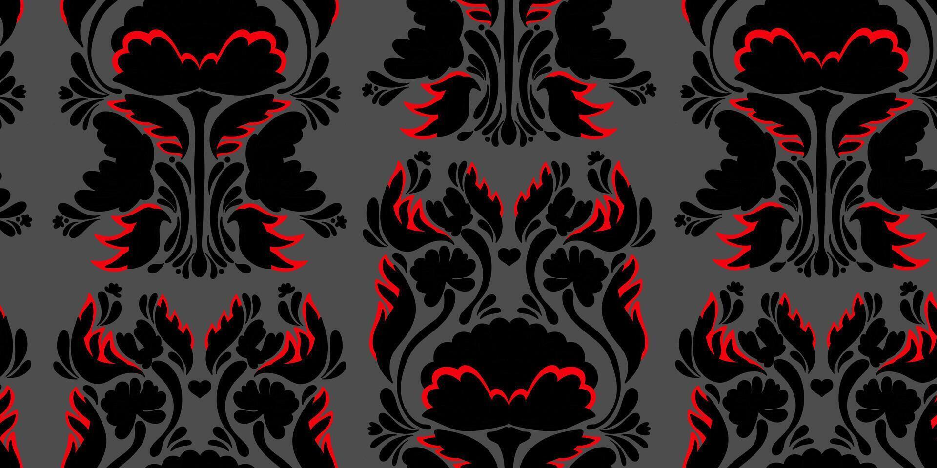 a black and red pattern with flowers vector