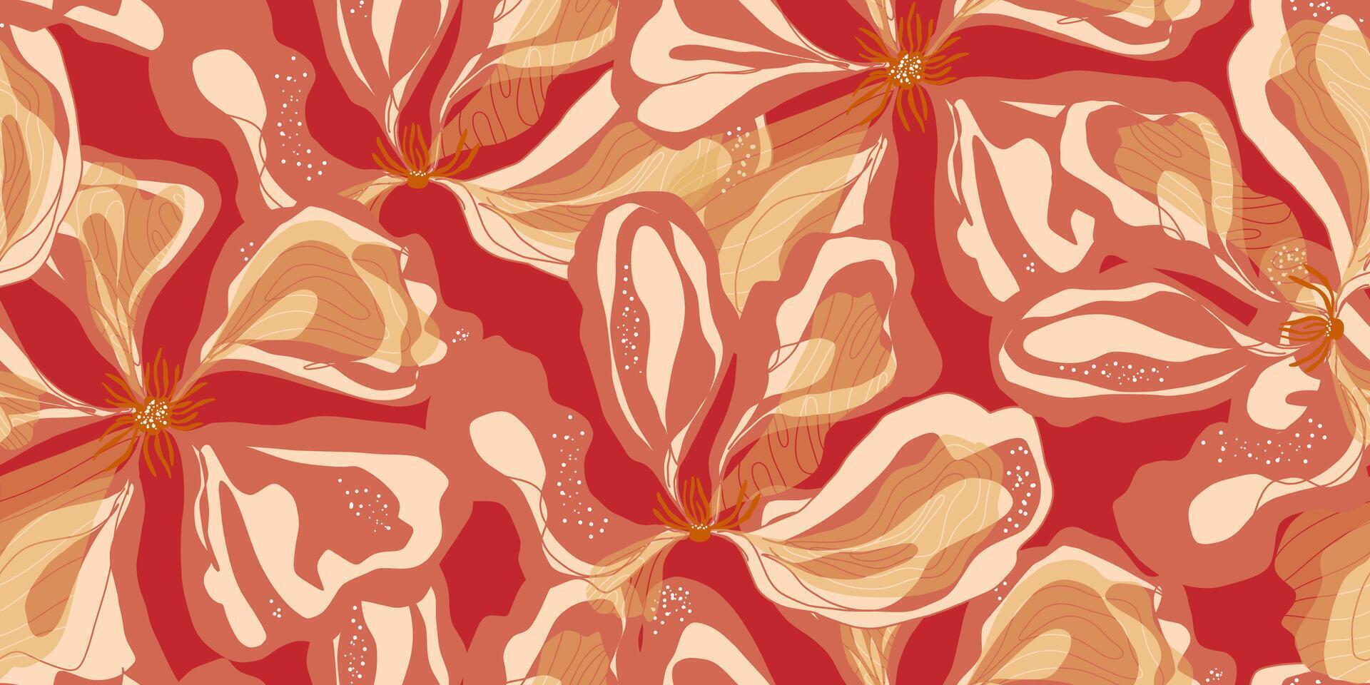 a red and orange floral pattern on a red background vector