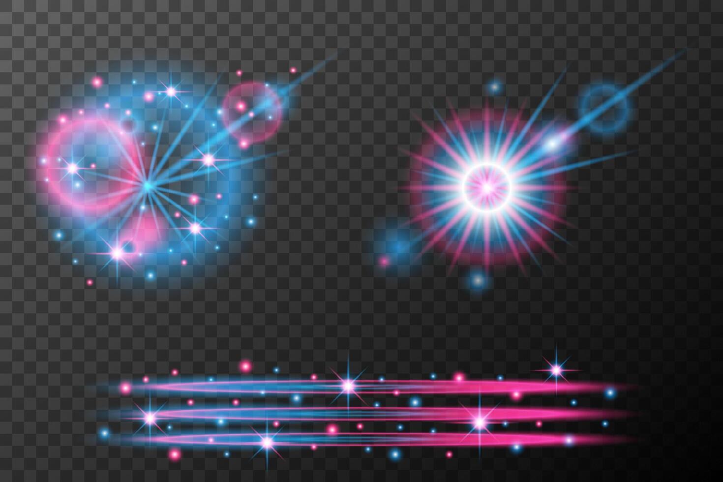 set of glowing blue and pink stars vector