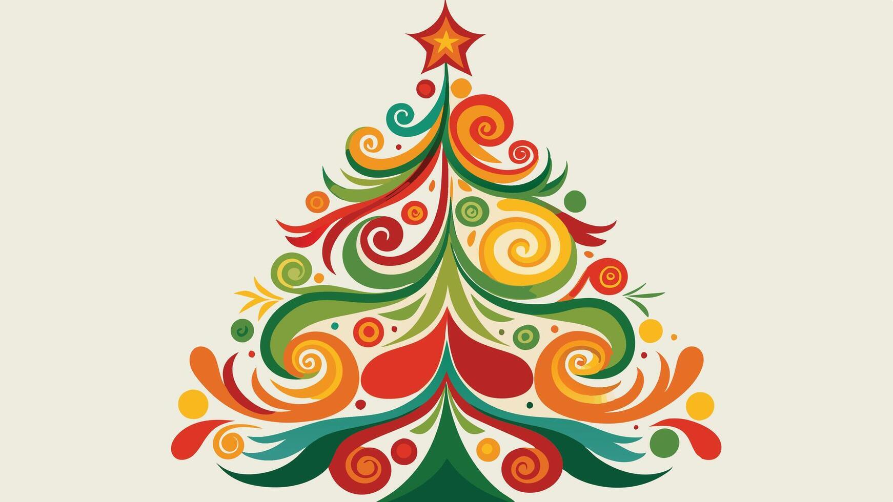 Festive Christmas tree design featuring vibrant swirls and ornaments against a light background, perfect for holiday celebrations vector
