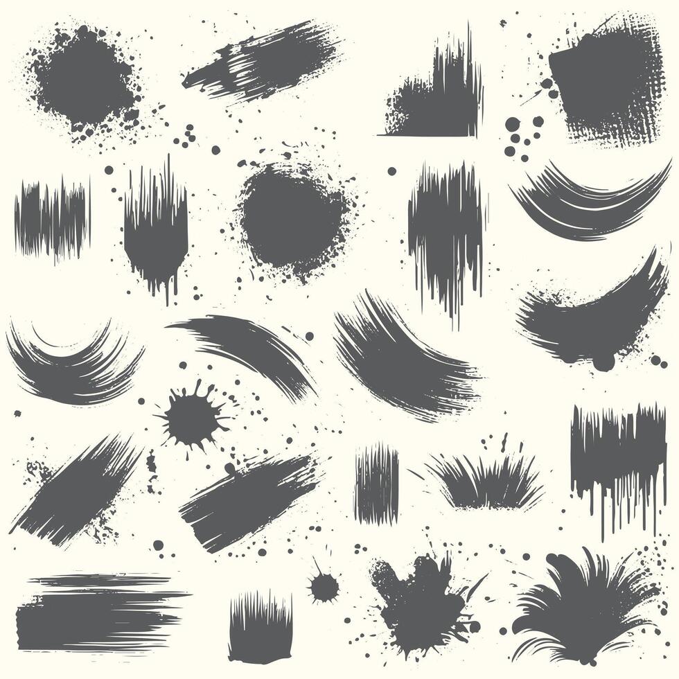 Set of grunge paint splatters and brush strokes vector