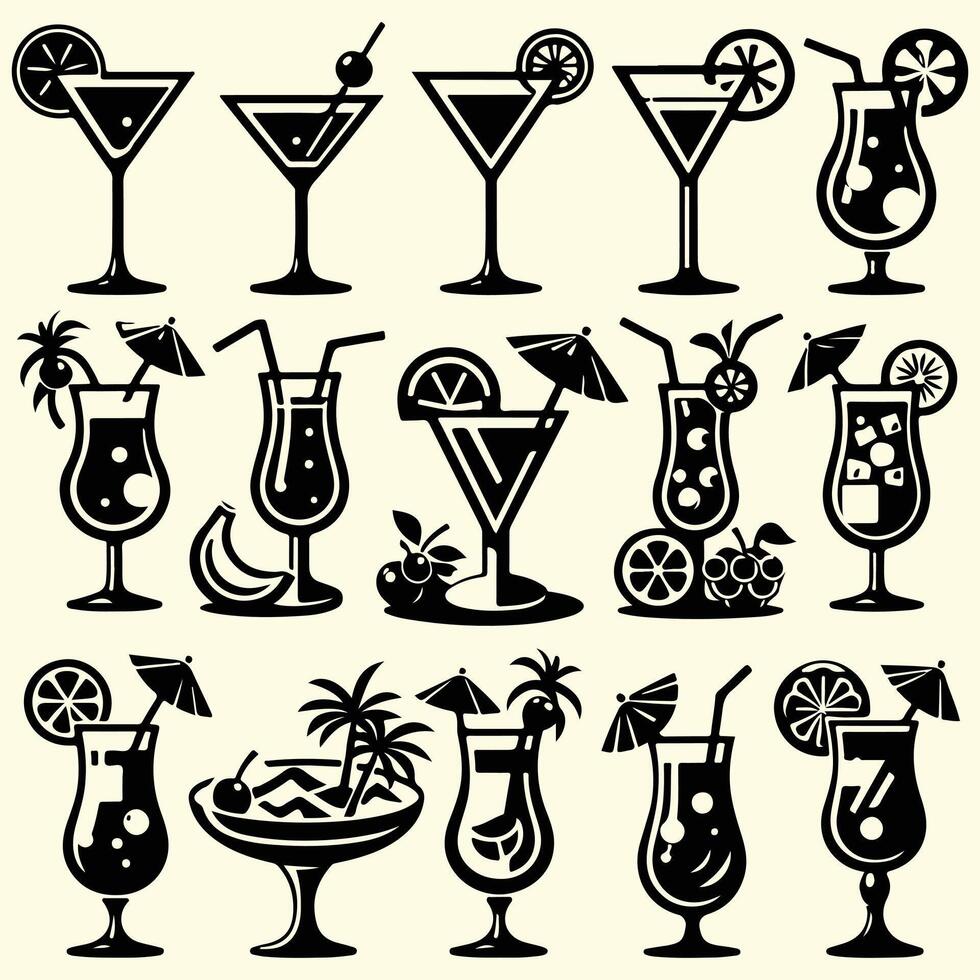 Various cocktails and drinks in glass vector