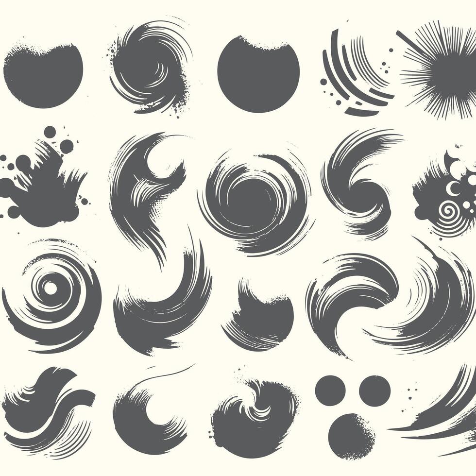 A set of black and white ink brush strokes vector