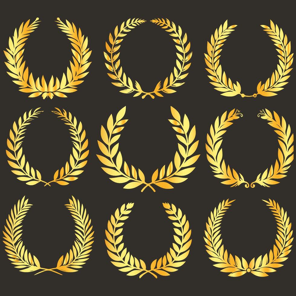 Elegant Golden Laurel Wreaths Set vector