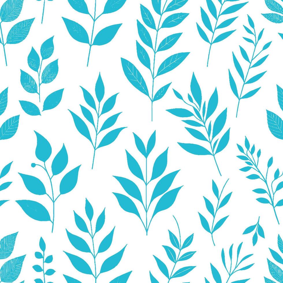 A blue and white pattern with leaves vector