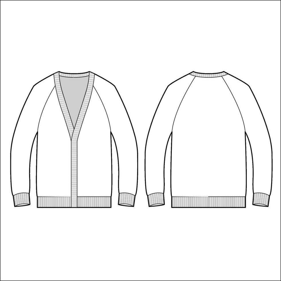 Oversized cardigan sweater flat sketch template for design vector