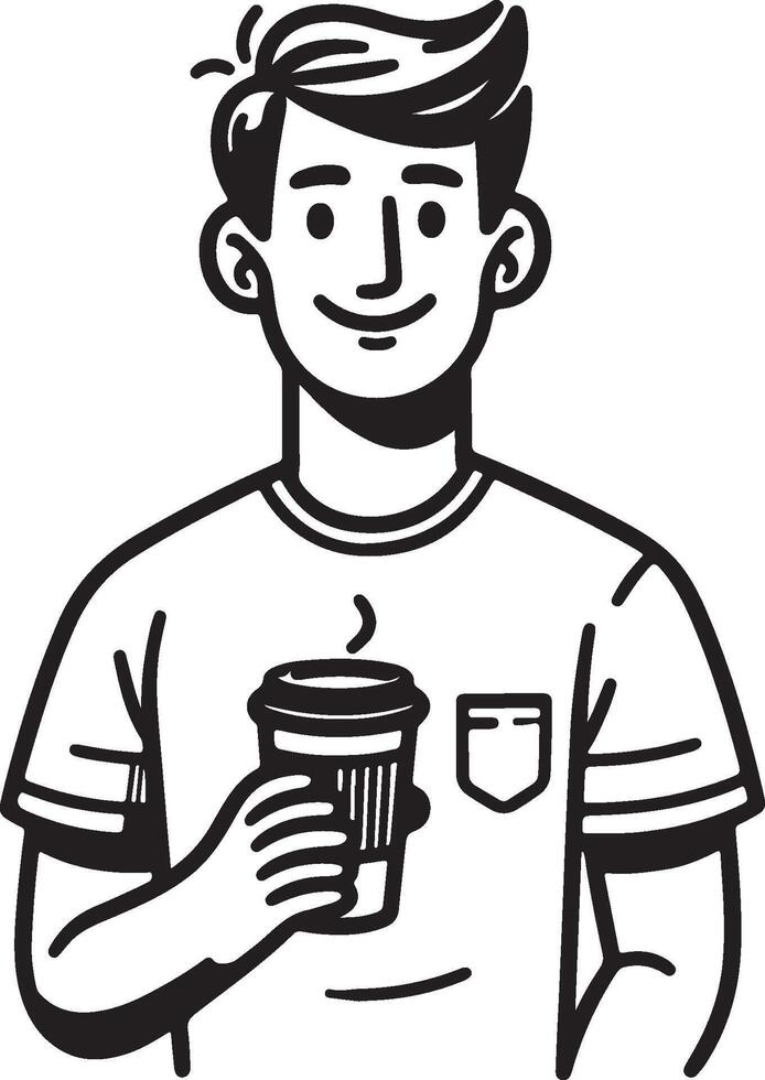 Stylized Minimalist Illustration of a Young Man with Coffee vector