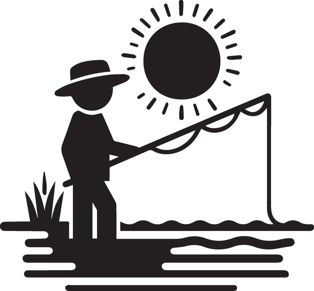 Serene Fisherman Casting a Line at the Lake vector