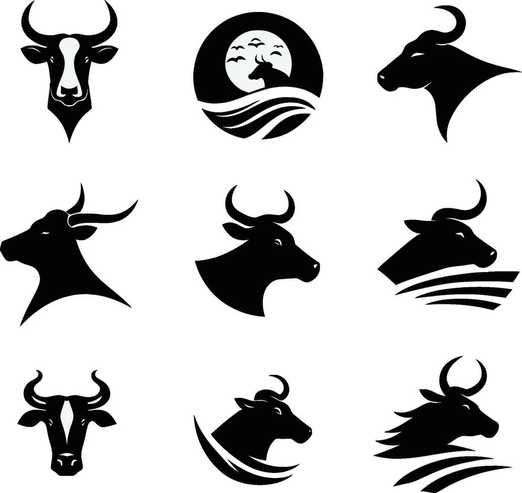 Stylized Black and White Cow Illustrations in a Grid vector