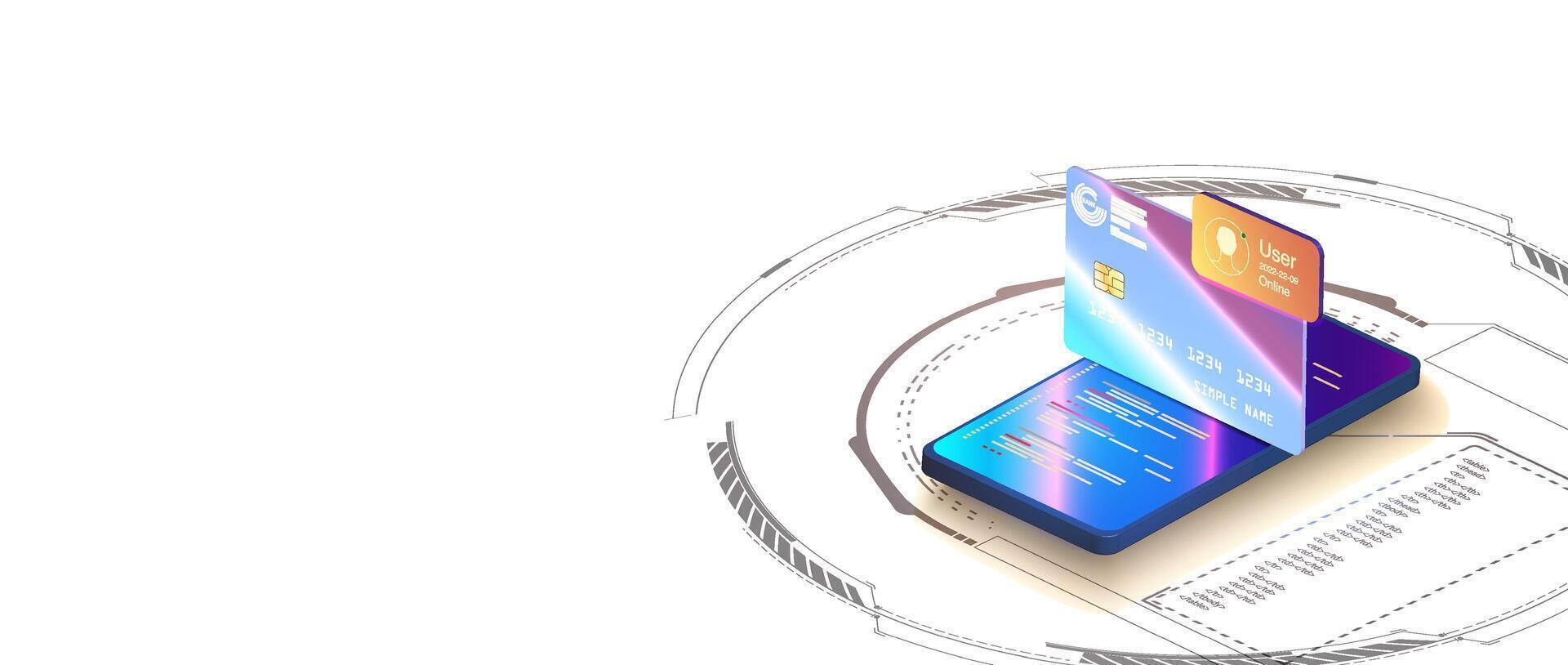 Digital payment technology with a smartphone and credit cards enabling secure transactions online vector