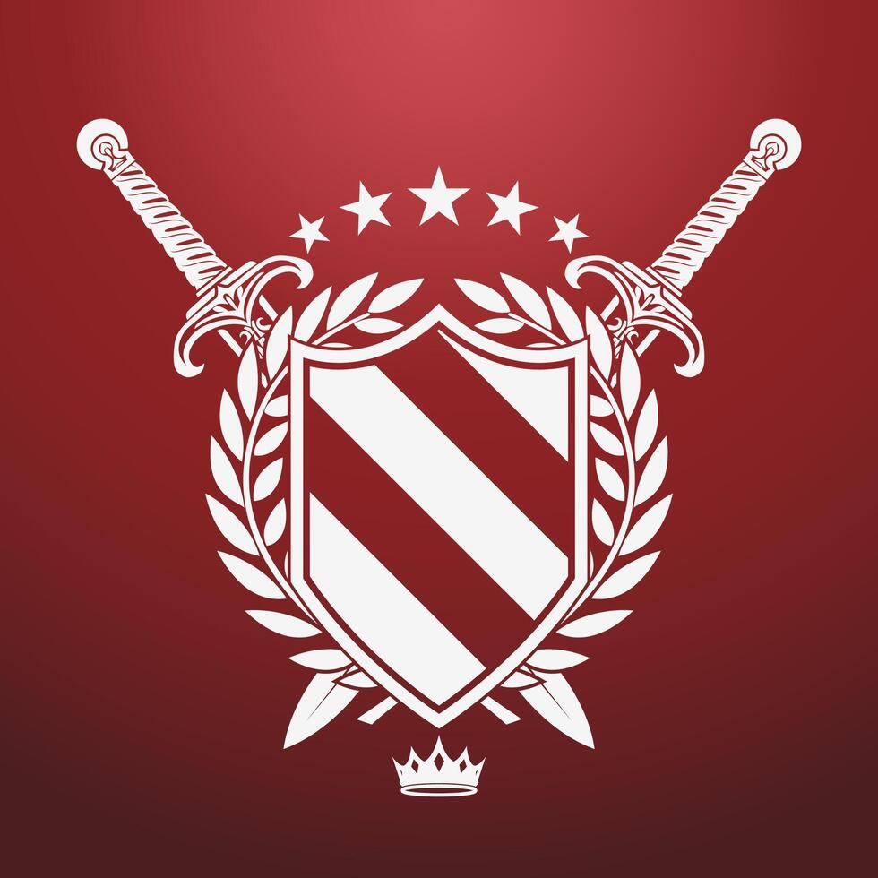 heraldry logo design on red background royal shield symbol vector
